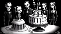 draw a birthday cake with logo number 23 or one candle 23 .Insanely detailed Addams Family movie still with Barbie dolls, art by tim burton