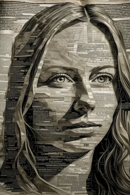 woman portrait made of newspaper