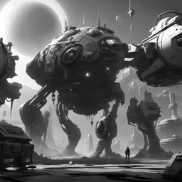a science fiction image,that is done black and white illustration concept art by a senior character artist, cgsociety, maximalism, reimagined by light and industrial magic, unreal engine 5 Image