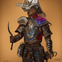 portrait,"Insanely detailed photograph of an armored mariachi warrior", highly intricate chainmail charo,colorful Sombrero,elegant, highly detailed D20, digital painting, artstation, concept art, smooth, sharp focus, illustration, art by artgerm and greg rutkowski and alphonse mucha, 8 k