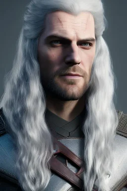 Henry cavil Perfect face, long white hair, wearing The witcher 3, realistic, 4k,