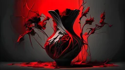 A vase, high contrast, chaotic, red tones