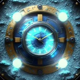 a blue crystal sand clock on an old table, scary, steam punk, realistic, made in octane, cinematic, ultra-realistic, extremely detailed octane rendering, 8K, VRAY Super Real ar 2:3, dof photorealistic futuristic 50mm lens hard lighting dark gray tintype photograph, realistic lighting