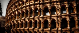 A bronze colored coliseum painted by Antoni Gaudi