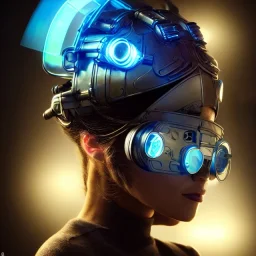 cyberpunk futuristic helmet and goggles on woman's head connecte to a large, flickering movie screen on wall, 8k resolution, high-quality, fine-detail, intricate, digital art, detailed matte, volumetric lighting, baroque, illustration, octane render, brian froud, selina french, George Grie, Ben Goossens, Igor Morski