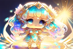 cute chibi goddess in holographic dress in sunshine