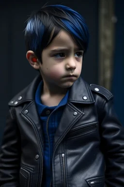 dark blue haired boy in a leather jacket