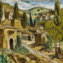 A brown underground mining village covered in vines painted by Pablo Picasso