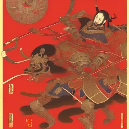  Samurai Japanese, Ukiyo-e, red sun