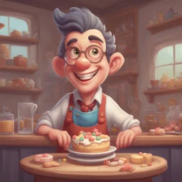 a cartoon character thirty years old confectioner , an ultrafine detailed painting by senior character artist, featured on polycount, sots art, artstation hd, 2d game art, behance hd