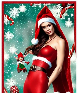 woman elve. Christmas scene. poster. marvel comic. low-key