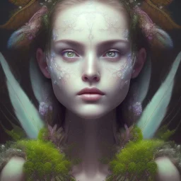 Portrait of beautiful girl, plant, metal, feathers, Dryad, fae, sidhe, ominous, nature, plants, wildflower, facepaint, dnd character portrait, intricate, oil on canvas, masterpiece, expert, insanely detailed, 4k resolution, retroanime style, cute big circular reflective eyes, cinematic smooth, intricate detail , soft smooth lighting, soft pastel colors, painted Renaissance style,bokeh,macro lens, 800mm lens