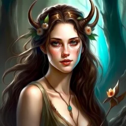 pretty girl, aged 18, brunette, conventionally attractive, fantasy, faun