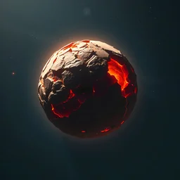 a rocky volcanic planet surrounded by distant stars in a vast universe with molten jagged bolder sized rocks and pebbles mixed with dust on a cooled mantle in darkness