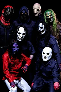 The cast of rainbow dressed as members of Slipknot