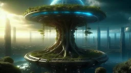 the last tree on earth city of the future year 4222, portal to space, very realistic,