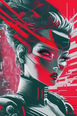 Transform into vintage retro 80s 90s cyber punk comic use red black and white