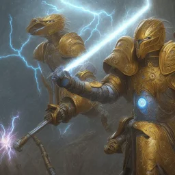 lightning, angry warrior in Blue and yellow battle armor with electric bolts of lightning, a highly detailed illustration, background of Inka jungle, realistic render, 8 k, micro detail, intricate, elegant, centered, digital painting, Artstation, smooth, sharp focus, illustration, artgerm, tomasz alen kopera, peter mohrbacher, donato giancola, joseph christian leyendecker, wlop, boris vallejo