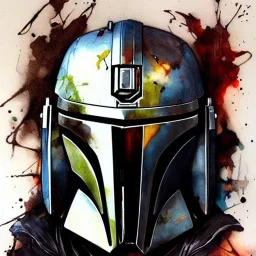 photorealistic the mandalorian helmet with weathered painting , illustration on coarse canvas by <agnes cecile> <Yoji Shinkawa>, ornate and intricate details , soft smooth lighting, concept art,