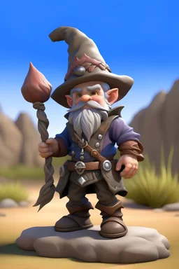 gnome adventurer wearing a cowboy hat