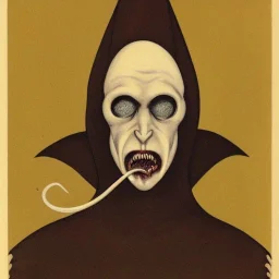 Nosferatu with a fleshy tentacle beard and fangs as a Russian Orthodox