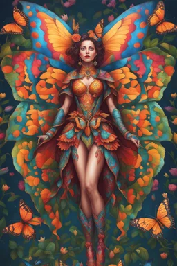 Full body Beautiful anthropomorphic lady butterfly colorful art conceptual, amazing artwork, hyper detailed, ultra maximalist quality, 12k