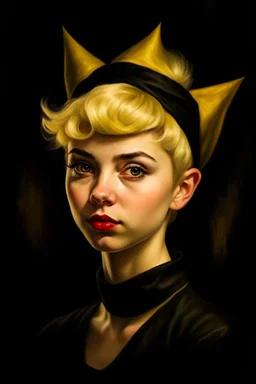 Portrait of a female fantasy gnome, short blonde hair, Caravaggio style