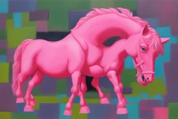 Big pink plastic toy horse.19th painting