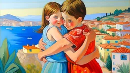 cote d'azur childen hugging each other painting neoclassism 60