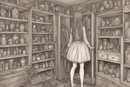 she stands within the confines of a closet, surrounded by a cabinet of curiosities. These evocative creations capture a melancholic mood, revealing the inner struggle of a soul torn between her desire for freedom and the weight of her own uniqueness.