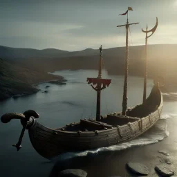 viking ship, 4k, 8k, highly detailed, cinematic, ultra photorealistic, ultra realistic, volumetric lighting