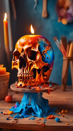 milting big candle on a skull