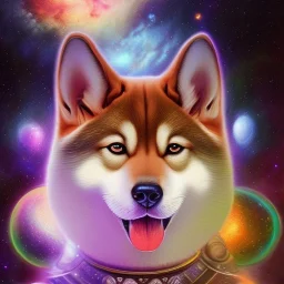 third eye ascension shiba inu doge with heaven glowing aura Q anon galaxy orbs space cadet