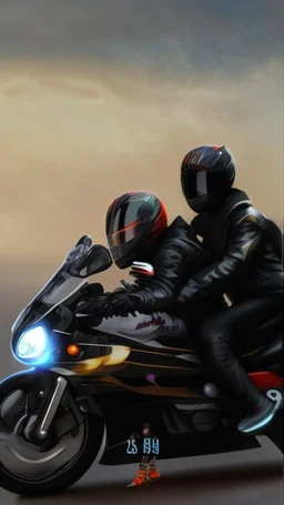 A girl and boy couple speeding on a motorbike realistic