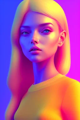 isometric clean art of super cute girl, soft lighting, soft yellow pastel gradients, high definition, 3d icon clay render, blender 3d