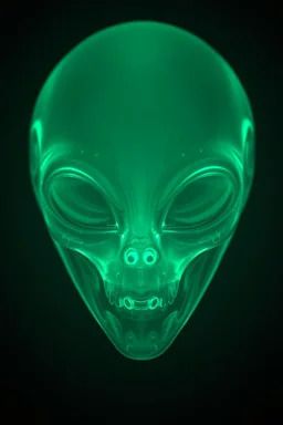 A transparent, hollow, glowing, an alien, cinematic photo , 8k, high resolution for a big head in dark green