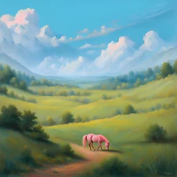 a pink horse like a 19th painting