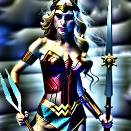 Epic full body picture portrait of busty atletic young beautiful Wonderwoman with Sword and Shield Luis Royo styles