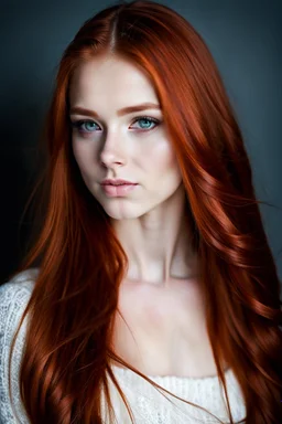 portrait of a 18 year old very pretty girl with long red hair