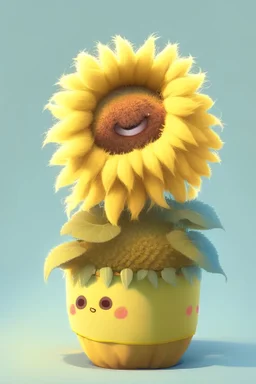 Cheery and cute sunflower in a pot avatar full body in fluffy material