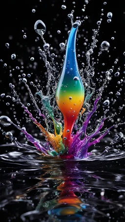 close up slow motion multicolored water drop splasg bursting, high definition, dark - blurred background