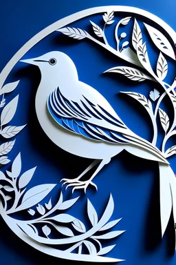 Bird, Paper Cut Art, Blue and White