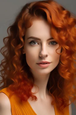 A beautiful attractive woman with curly orange hair, good looking, 8k, front photo, HD
