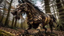 monster horse with claws and fangs in woodland