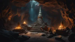 Underground cave full of bones. intricately sculpted, exquisite realism, fantasy art. Epic cinematic brilliant stunning intricate meticulously detailed dramatic atmospheric maximalist digital matte painting.