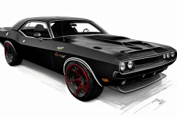 Full shot sketch of dodge challenger hellcat