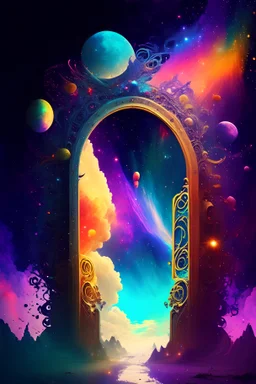 Fantasy gate floating in the colorful universe