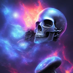 metal magic skull MUSHROOMs stars galaxy SPACE lANDSCAPE BURNING IN BLUE FLAMES hellfire abyss Fallen angel