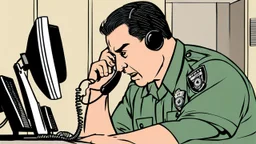 male cop dispatcher deals with evil virus on the phone