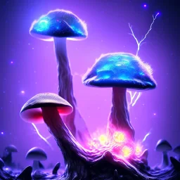 Spherical Frost metal magic armoured lightning glowing Mycelium MUSHROOM stars galaxy SPACE lANDSCAPE BURNING IN BLUE FLAMES hellfire abyss math chaos vivid cell